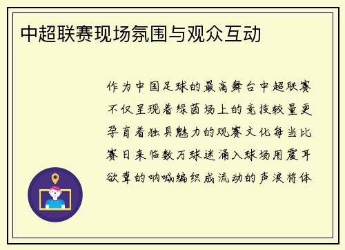 中超联赛现场氛围与观众互动