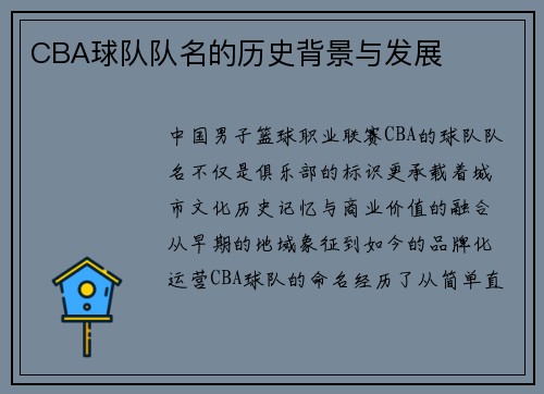 CBA球队队名的历史背景与发展