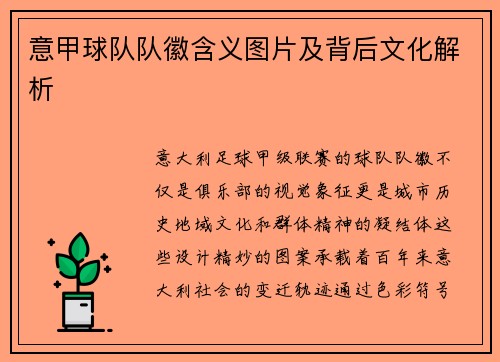 意甲球队队徽含义图片及背后文化解析