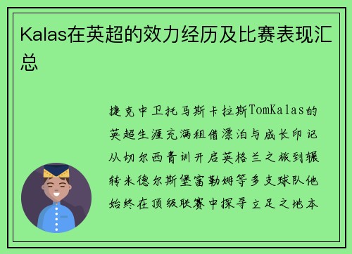 Kalas在英超的效力经历及比赛表现汇总