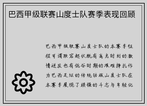 巴西甲级联赛山度士队赛季表现回顾