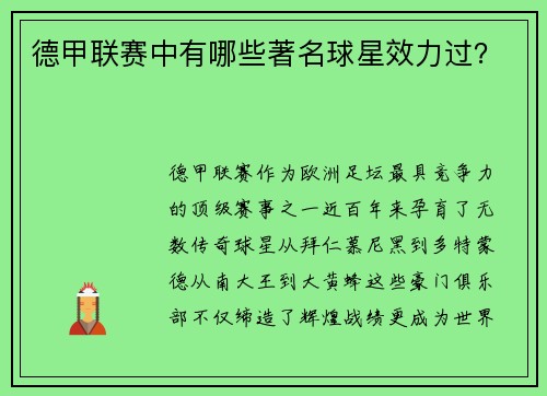 德甲联赛中有哪些著名球星效力过？