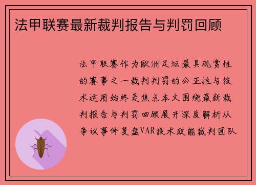 法甲联赛最新裁判报告与判罚回顾