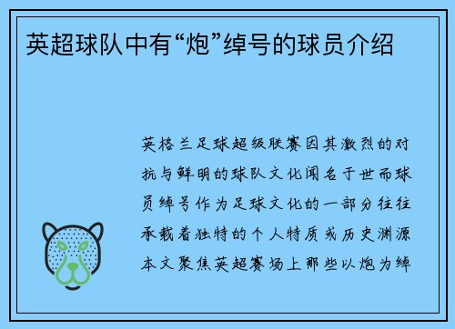英超球队中有“炮”绰号的球员介绍